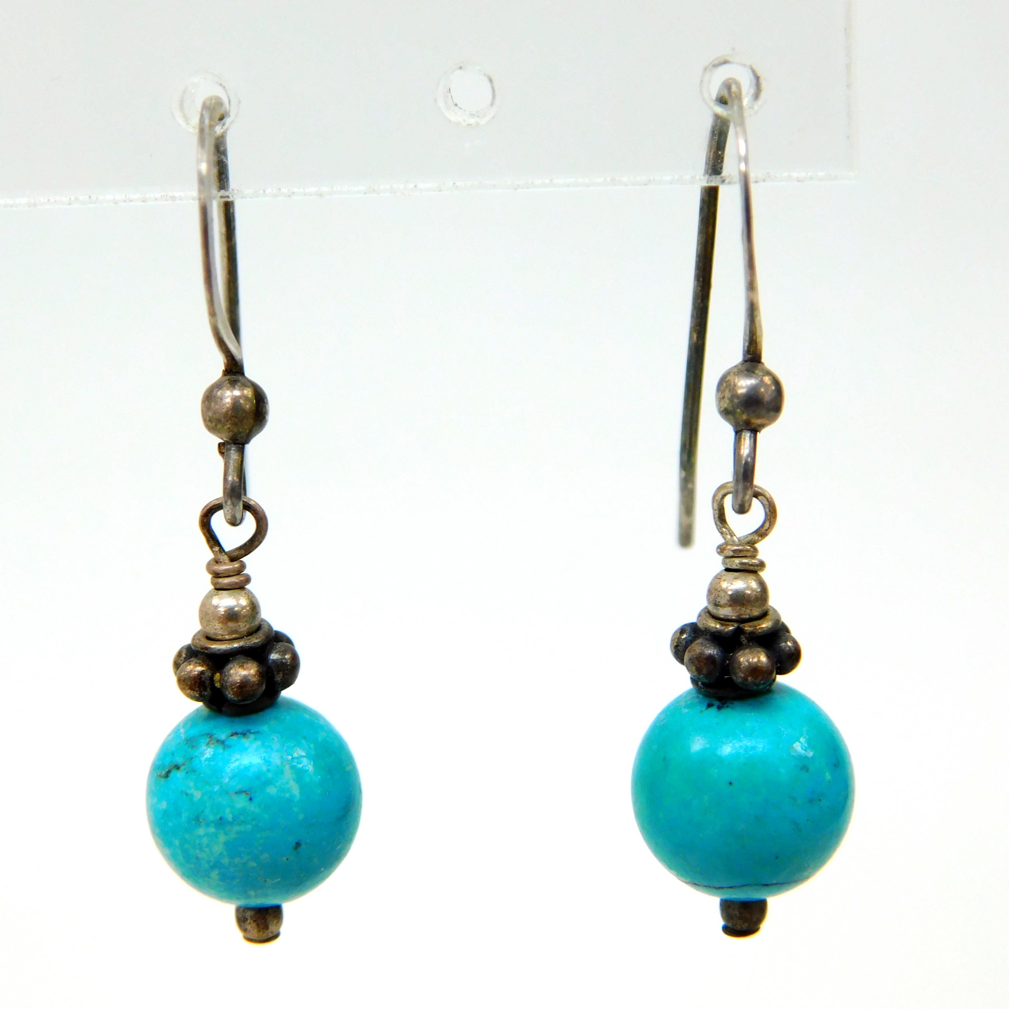 Stunning Mexican Bright Blue Turquoise & 950 Fine Silver Statement Earrings  24.g - Harrington & Co.